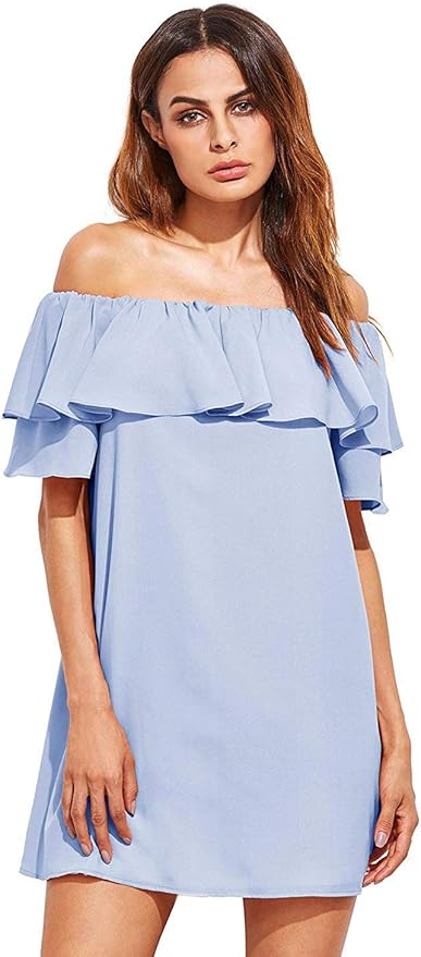 Milumia Women's Off Shoulder Ruffles Shift Loose Mini Dress