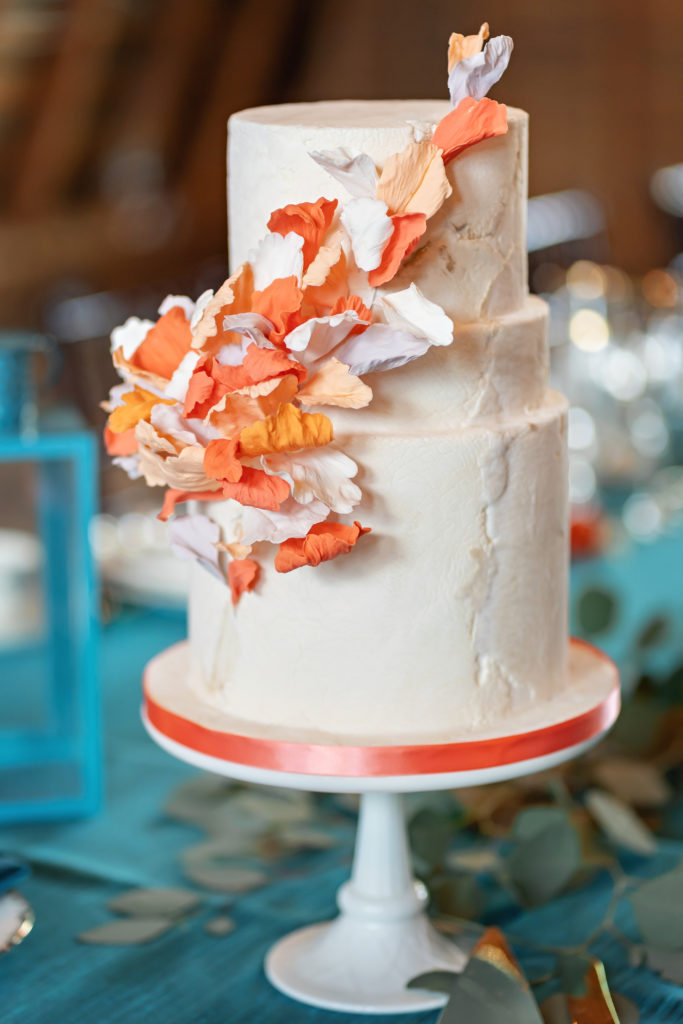 orange and white wedding cake -vintage bohemian