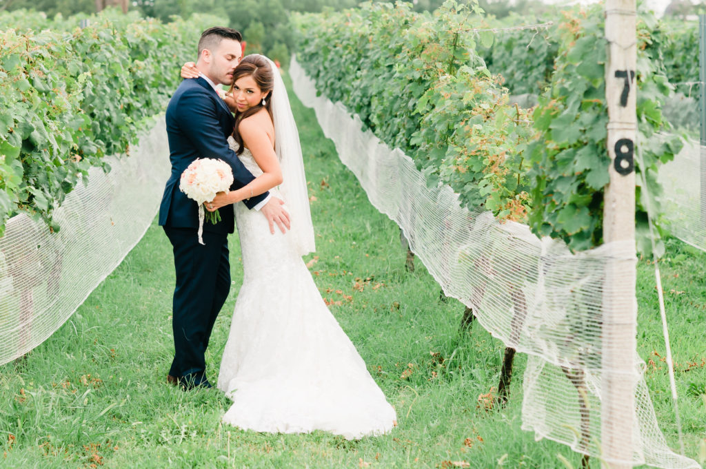 bride and groom at Morais vineyards
