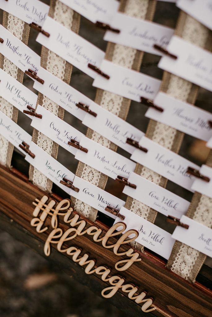 wooden frame with escort cards
