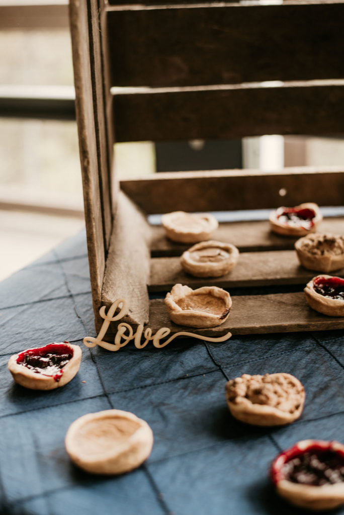 mini pies display with love sign