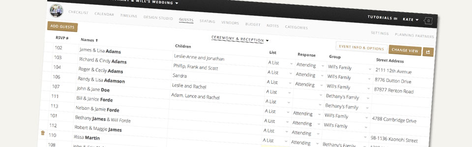 wedding guest list tracker tool