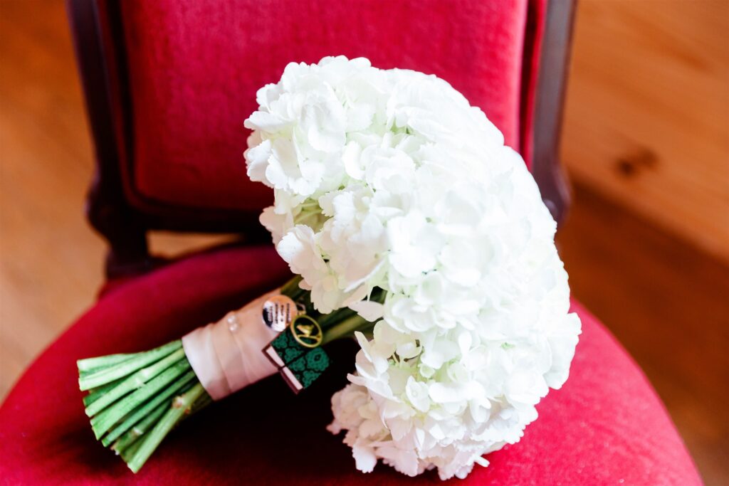 bridal bouquet with white hydrangeas